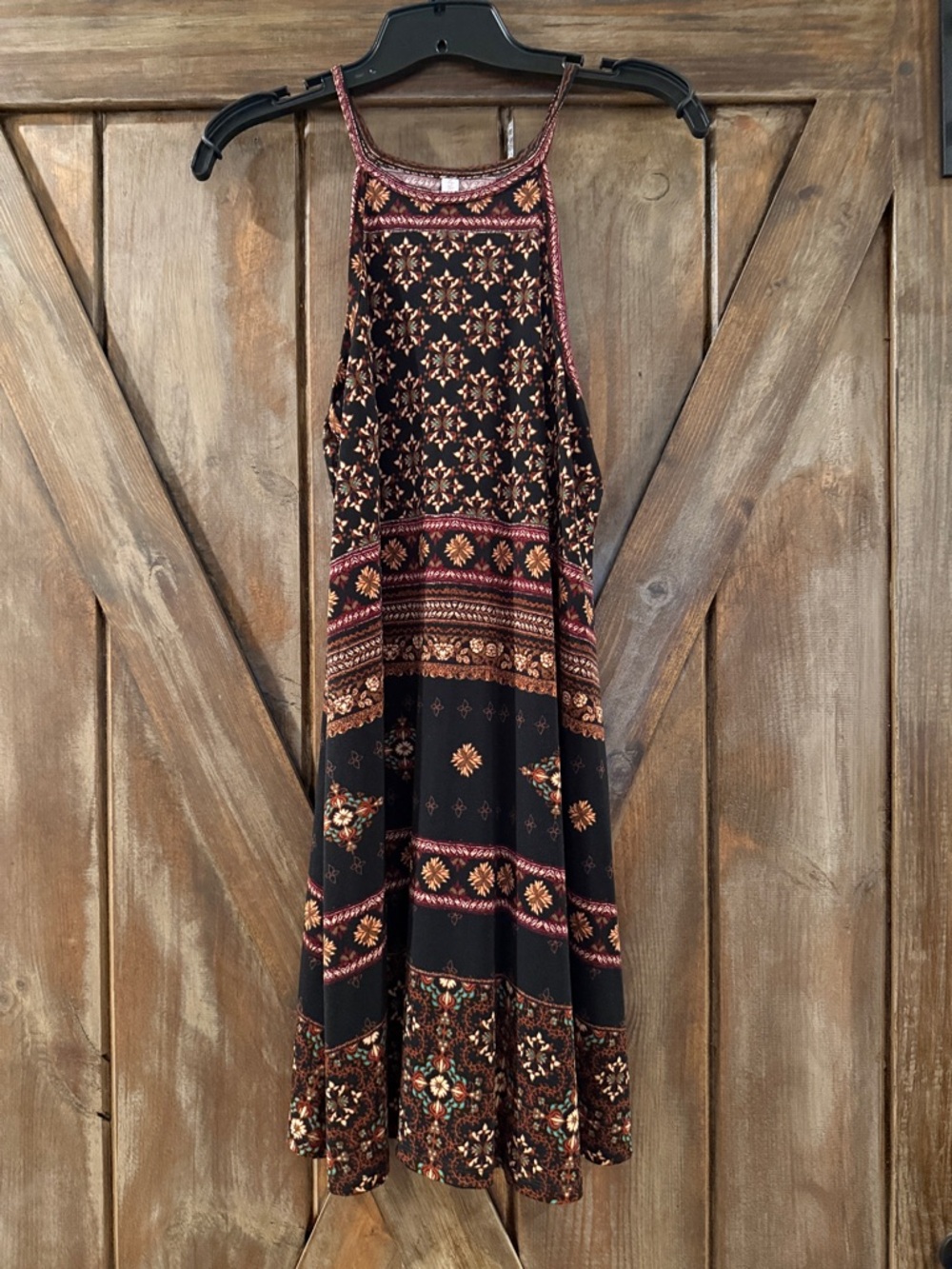 Boho Floral Print Black Midi Skirt